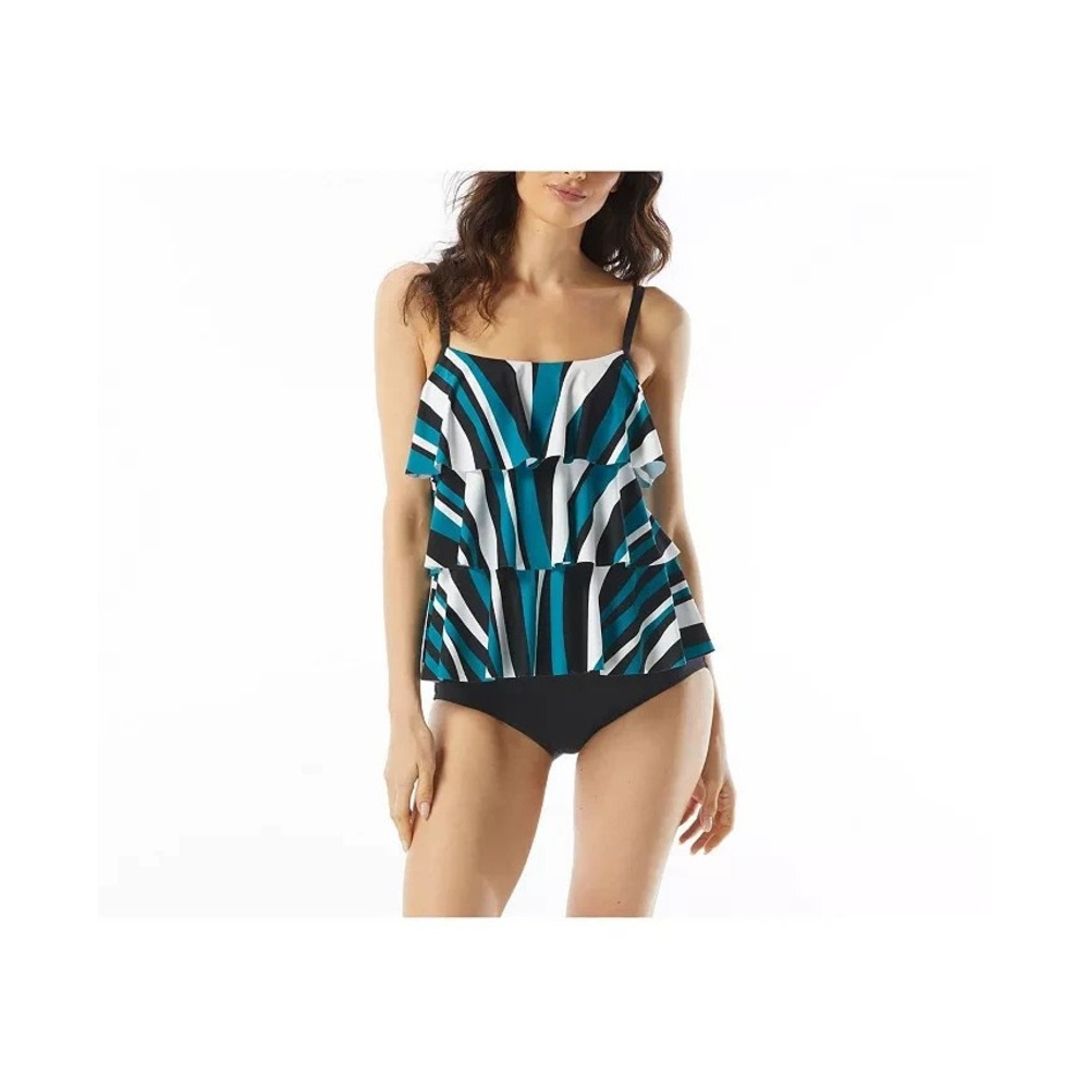 Beach House Jane Wave Pool Ruffle Tankini Women Swim Top Bottom Set Blue 8 NEW